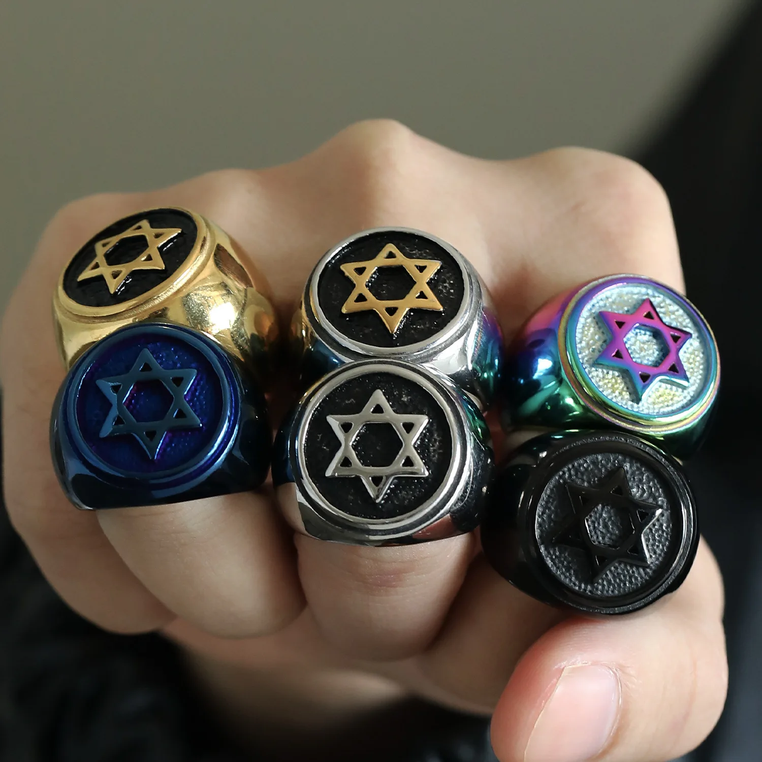 Wholesale Six Pointed Star Magen David Ring For Men Women Judaism Hexagram Star of David Stainless Steel Mens Rings