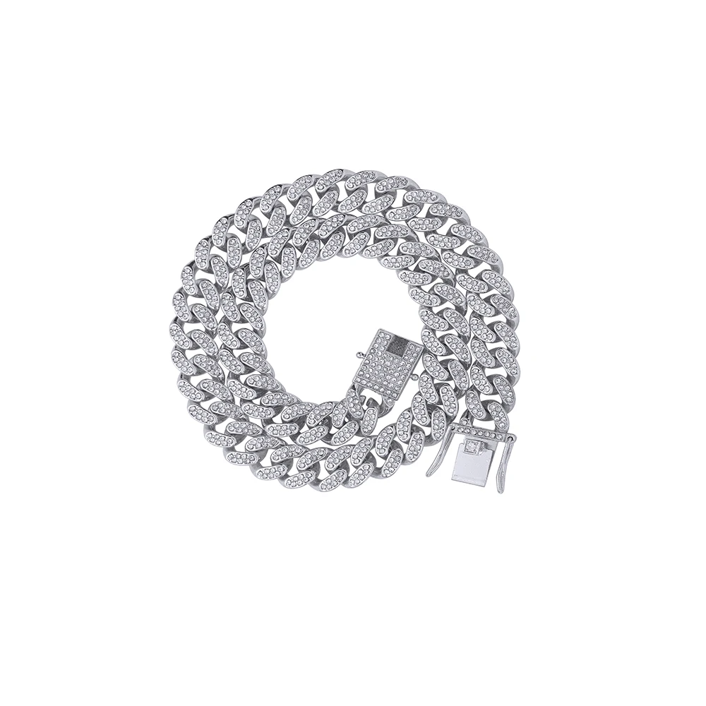 AC003 12mm  Alloy crystal Cuban Chain Hip Hop Iced out Necklace Bling bling Jewelry