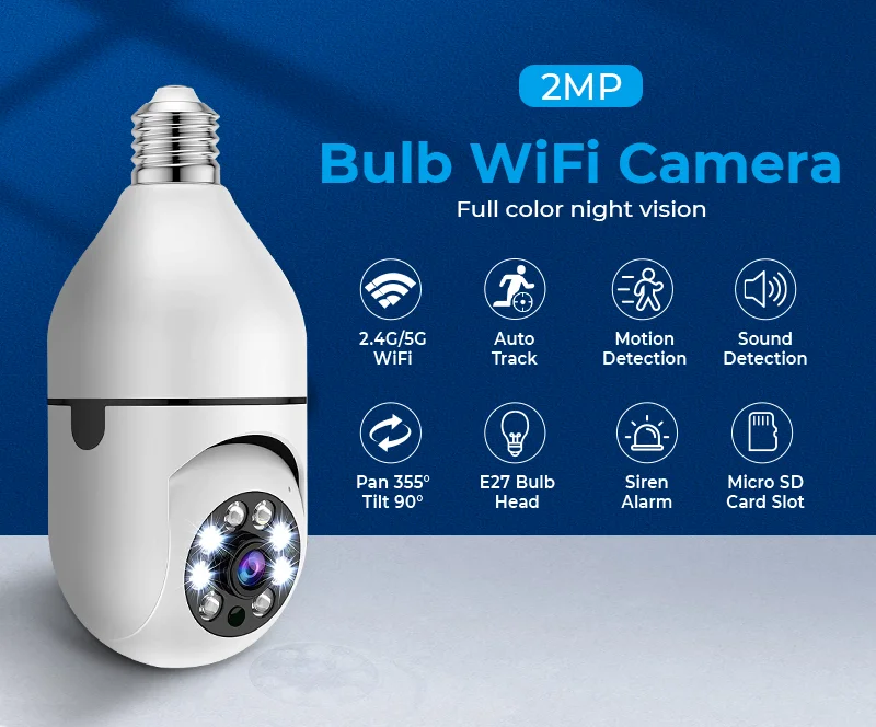 V380 3MP E27 Bulb Surveillance Camera LED Light Bulb Wireless Camera Wifi Security E27 Bulb Camera