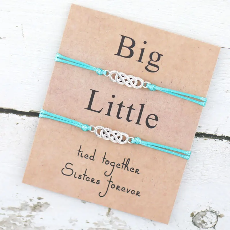 LWD60149 Friendship Sisters Gift Make a Wish Jewelry Silver Twined Infinite Love Big Little Sister Charm Bracelet Girls