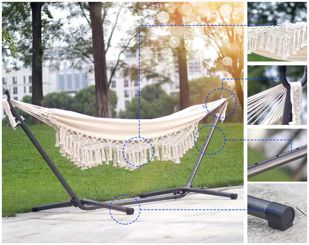 Двойной гамак с кисточками и подставкой, портативный садовый качели-гамак с краями бахромы