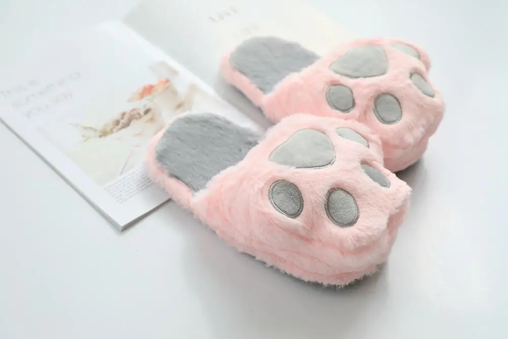 Popular Trends Girls Cute Panda Paw Shape Warm Plush Fashion Cat Slippers