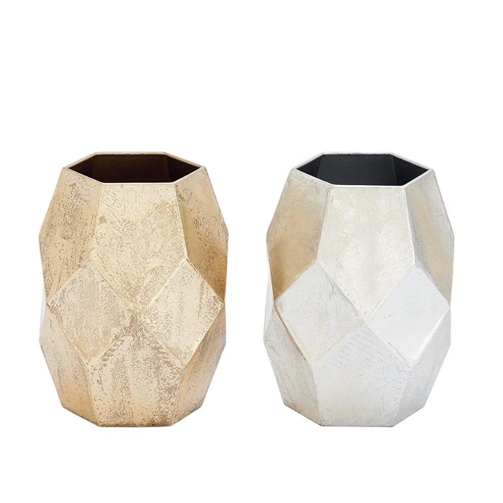 
 Gold & silver finished set of 2 hexagon metal vase  