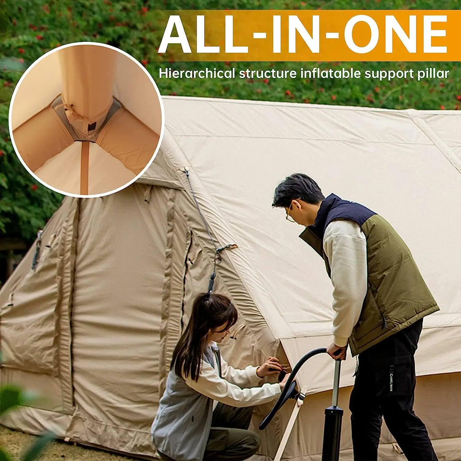 6.3m2 Inflatable Camping Tent, Glamping Tents with Electric Air Pump LED and 12V DC Car& Type-C Connector for inflatable Tent