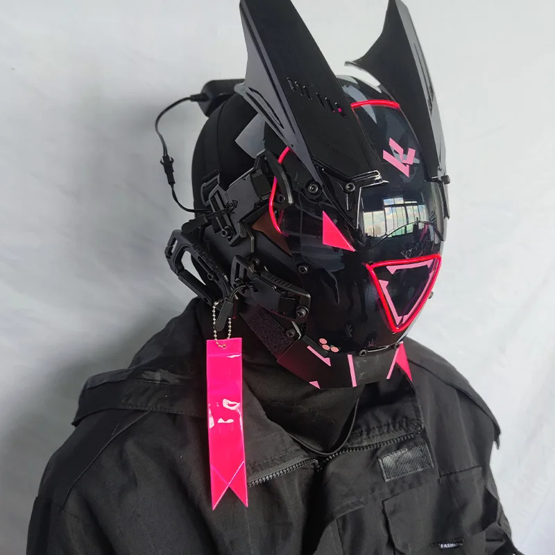 Pink Triangle Cyberpunk helmet Party Mask Jumping machine Wind Mask Iron and Blood Prop