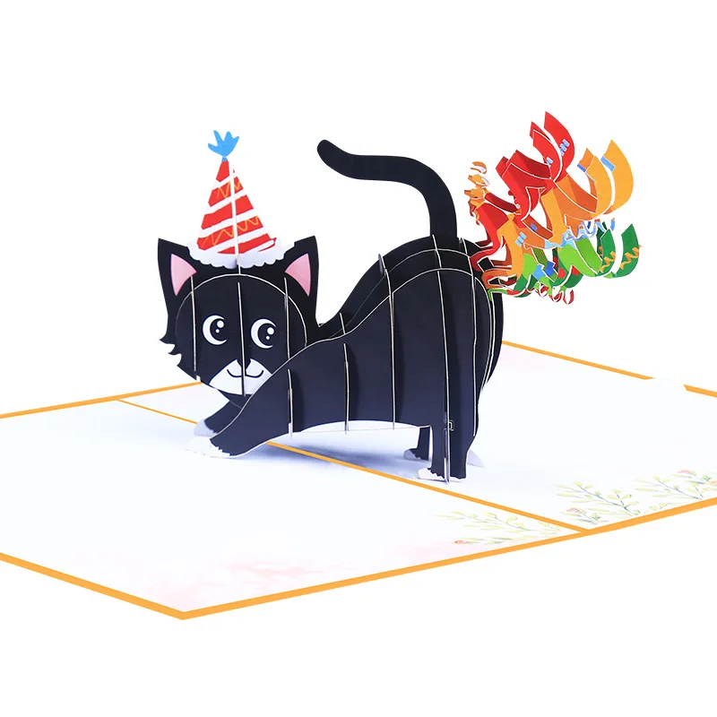 3D Pop up Happy Birthday Paper Greeting card with envelop pop up funny Rainbow farting kitten Birthday gift card