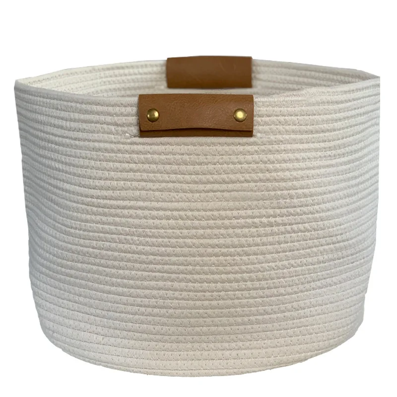 Custom Wholesales 2020 New Style Cotton Rope Woven Laundry Storage Basket Toys Towels Nursery Hamper Bin with Long Handles
