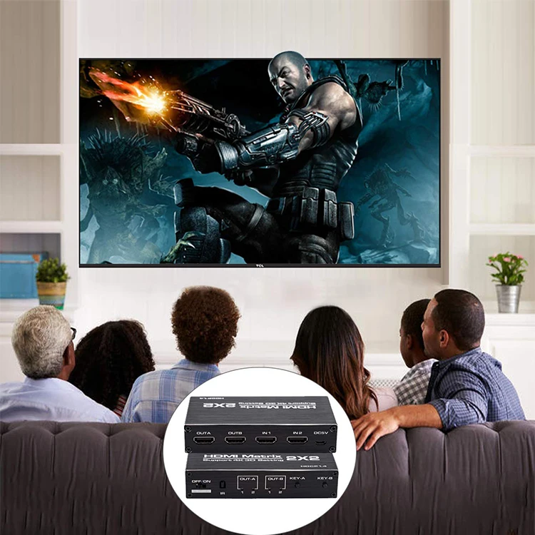  Матричный коммутатор 4K HDMI 2x2 Коммутатор 2 в выхода Разделитель с экстрактором EDID и ИК-пультом дистанционного управления