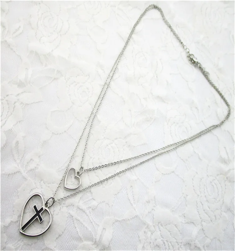 
double rows of pendant cross in heart christian jewelry 