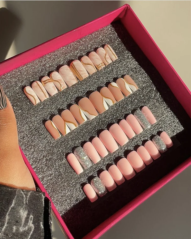 NO MOQ 24pcs handmade acrylic press on nails  Wholesale Designer Press On nails