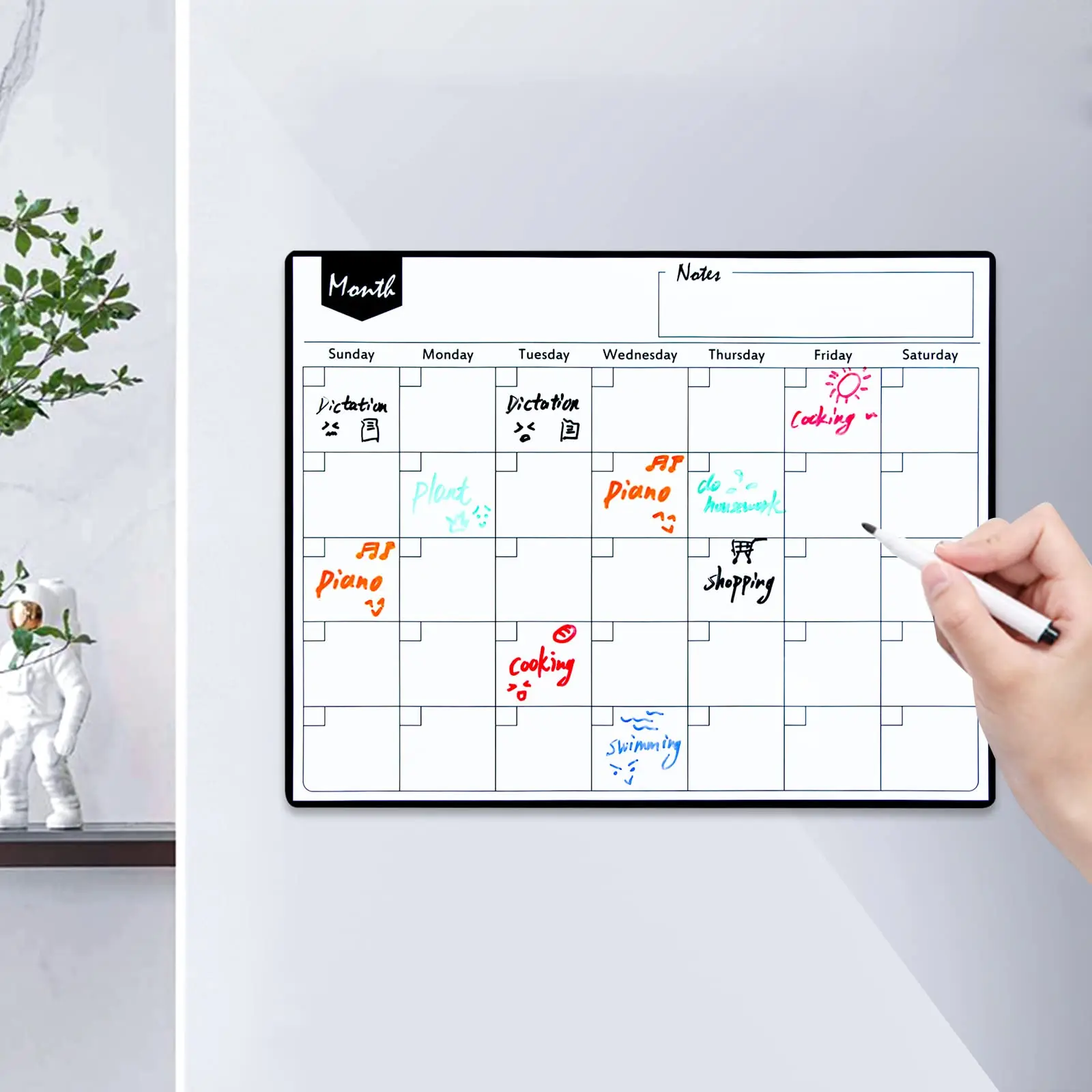 Custom Whiteboard Magnetic Dry Erase Monthly Weekly Planner Calendar for Fridge, Office Supplies with Magnetic Markers, 1 Eraser