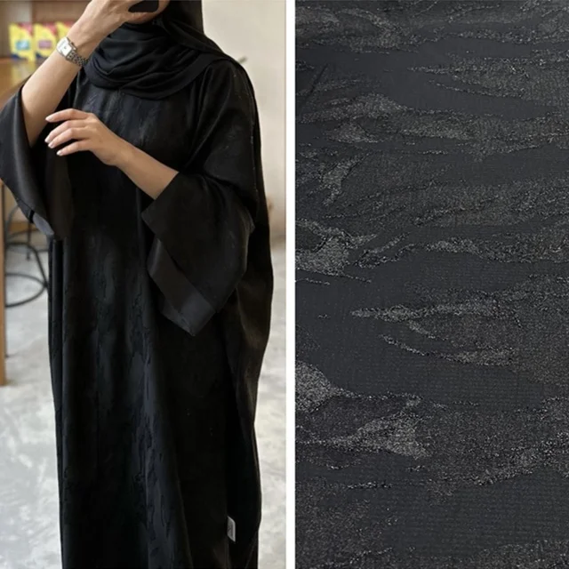 2024 Formal Black Arabic Abaya Designer Woven Dress Fabrics Polyester Material for Islamic Fashion Clothing
