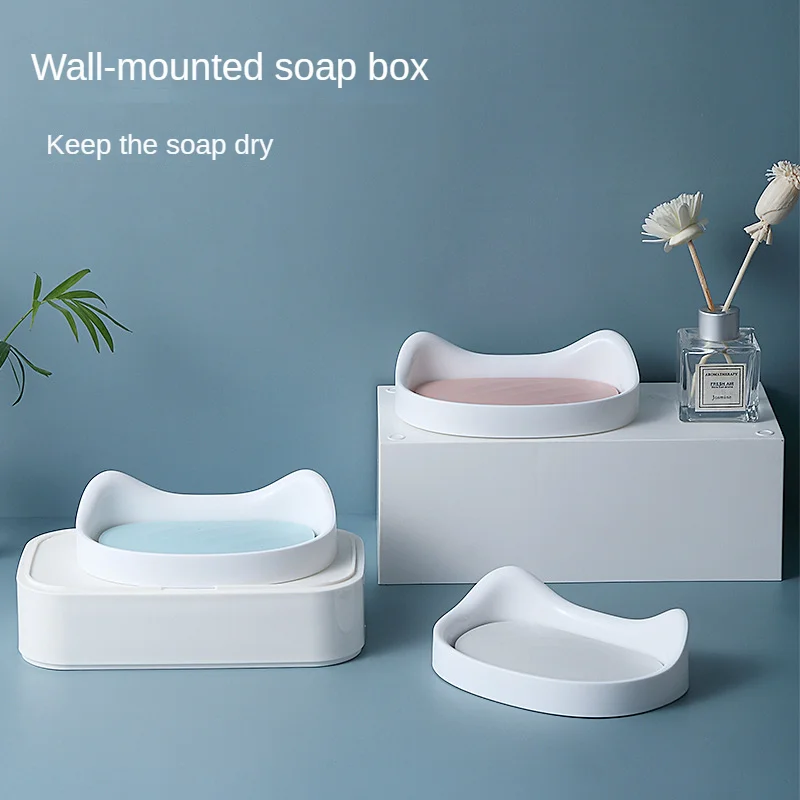 New Cat Soap Box Shelf Wall-Mounted Double-Layer Plastic Dishes Small Box Soap Holder Wall Mounted Bathroom Accessories Soap Box