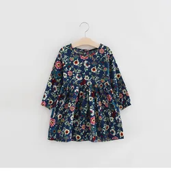 Винтажная детская одежда с цветочным принтом для девочек хлопковые платья с длинным рукавом для девочек
