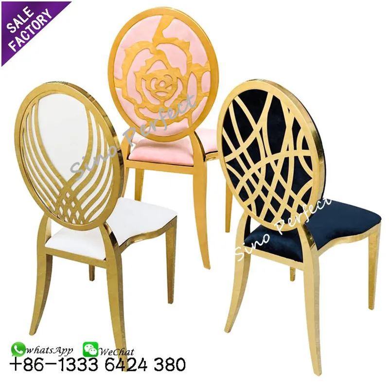 Cheap Wholesale Stainless Steel Stackable Gold Dinning Chair Metal Golden Stainless Steel Banquet Chair for Wedding