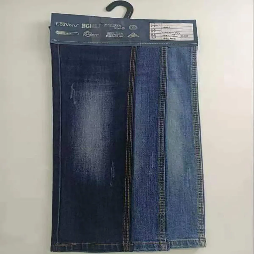 1/6 China Black Blue Indigo Stock Woven Stretch Spandex Polyester Cotton Denim Fabric Jeans