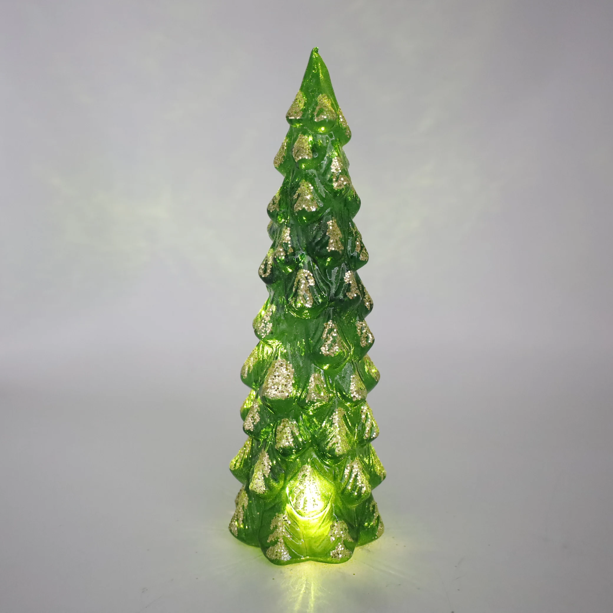 Newest style beautiful handmade 8*20 cm green glass tree crafts home decorations christmas glass tree with led light