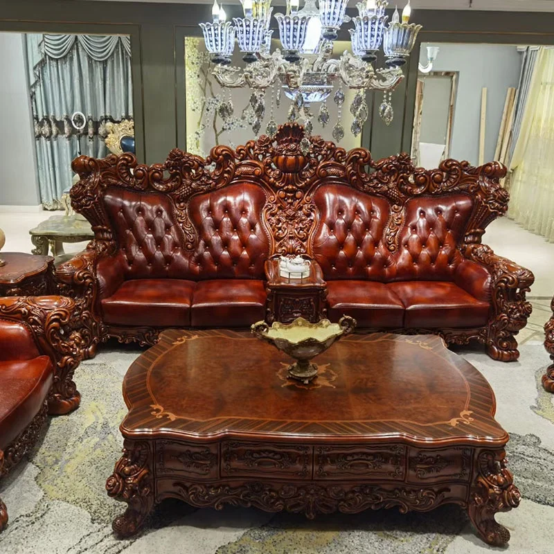 Classic luxury wood carving living room furniture set, High quality wooden hand carved royal furniture