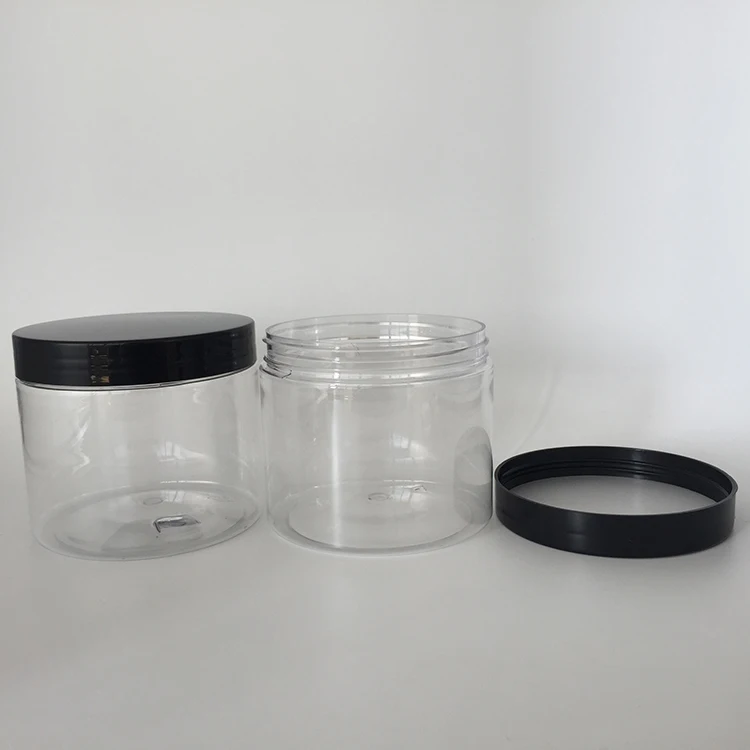Big capacity 400ml 400g plastic PET jars, clear PET with black lid foods, nuts, cookies container