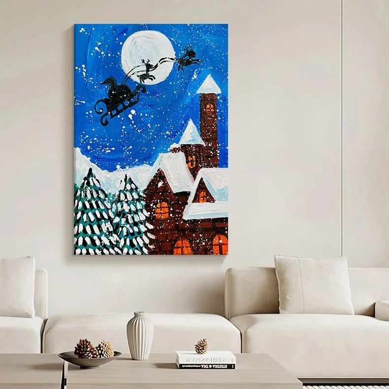 100% Handmade Art work living room wall decoration home decorative White Snow Christmas wall painting for living room promotion