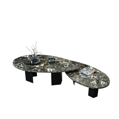 Japanese style simple marble oval living room tea table wrought iron coffee table combination