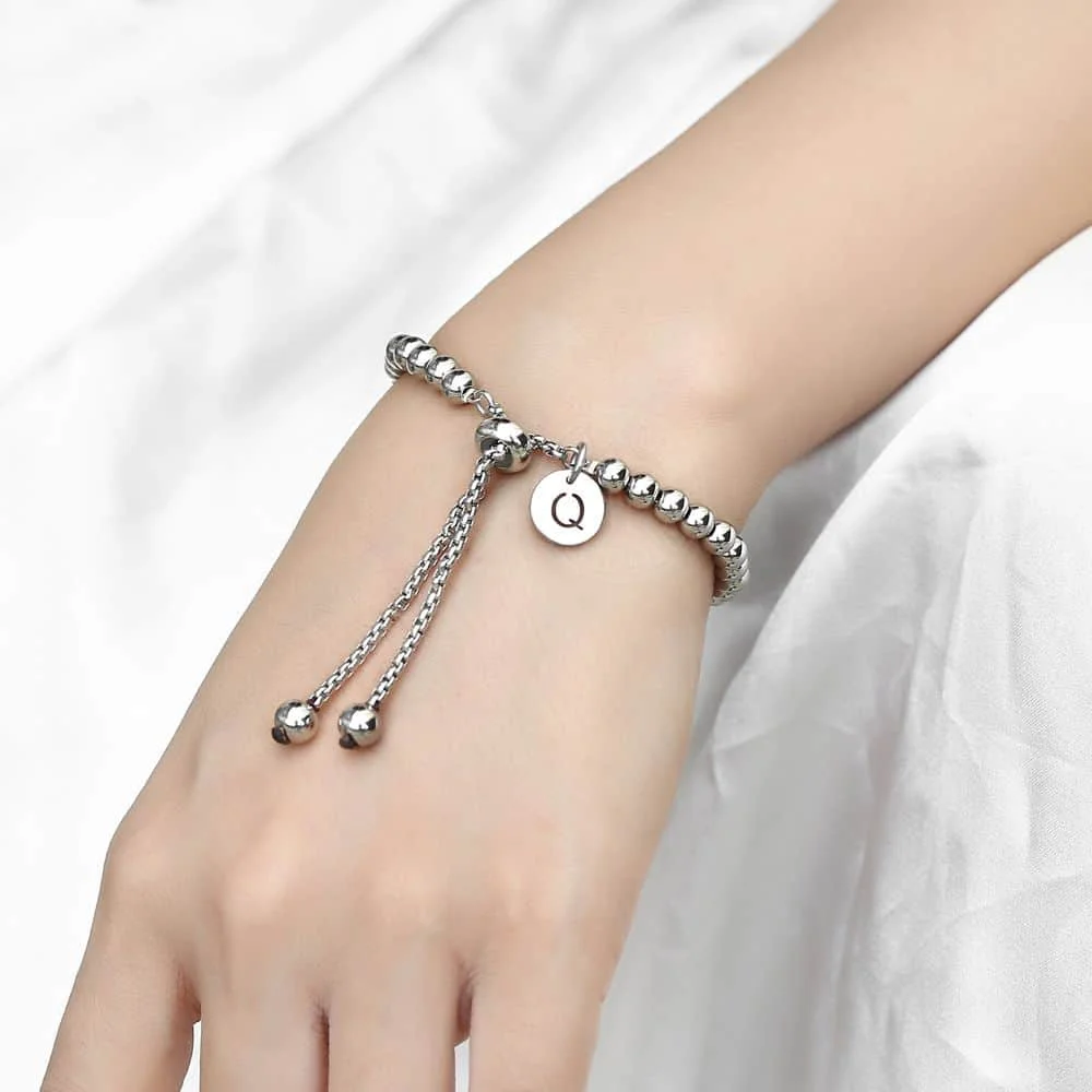 Stainless Steel Adjustable Beaded Bracelet Customized Letter Charm Bracelet for Men Women Jewelry Gift