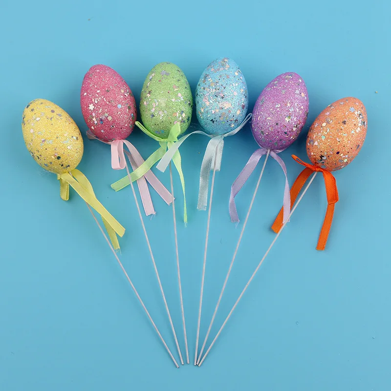 2024 Easter Festival Decorations-Colorful Sequins Easter Egg Stick Cartoon Toy Egg for Party Decorations
