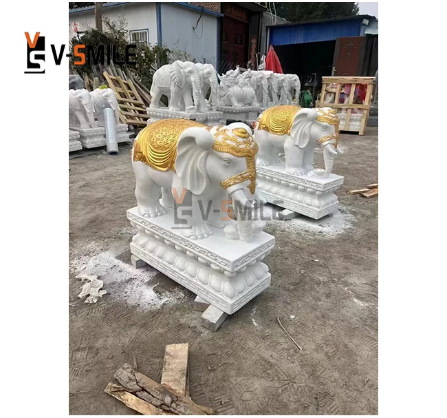 Hot Selling Outdoor Home Decor Life Size White Carving Stone Sculpture Marble elephant Statue