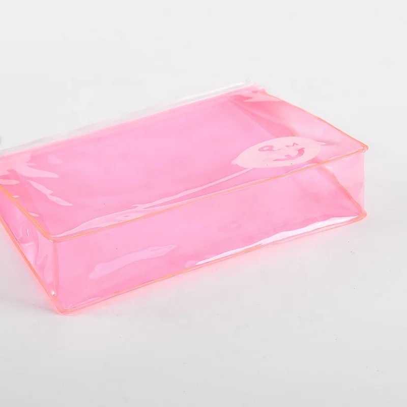 2023 New Custom Logo Printing Clear PVC Makeup Bag Pink Color PVC Zip Bag Cosmetic Bags Wholesale