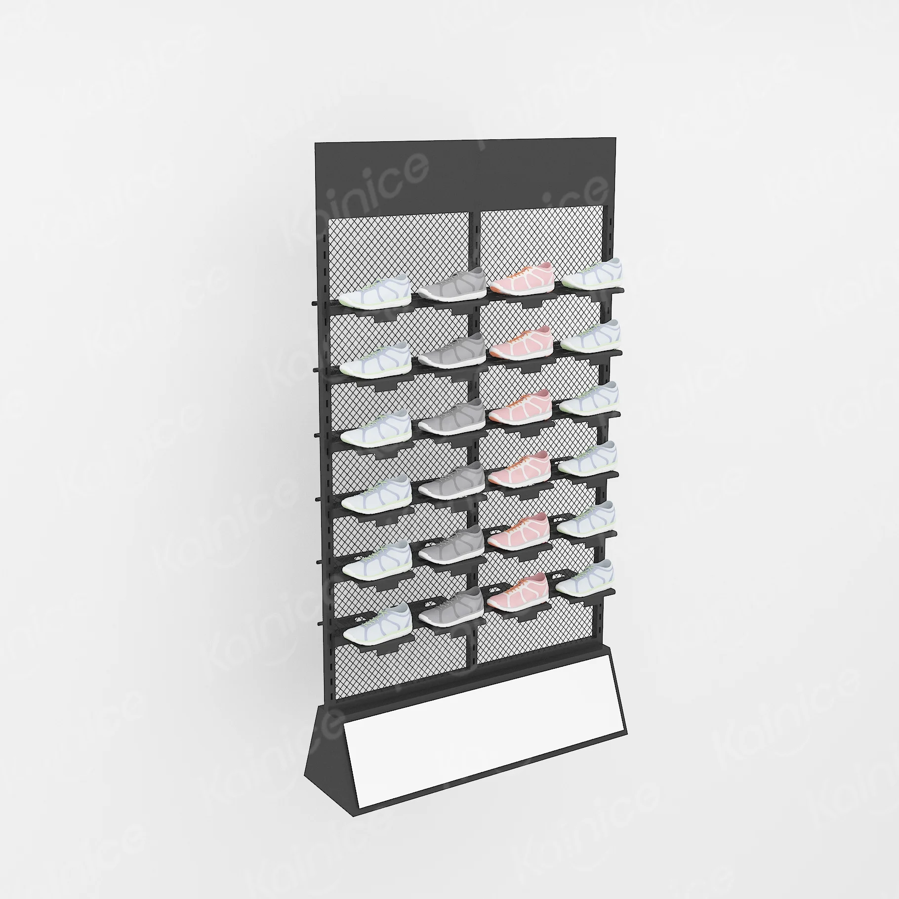 Kainice Customized sport display rack shoe rack metal mesh double sided stand sneaker gondola rack for shoes store