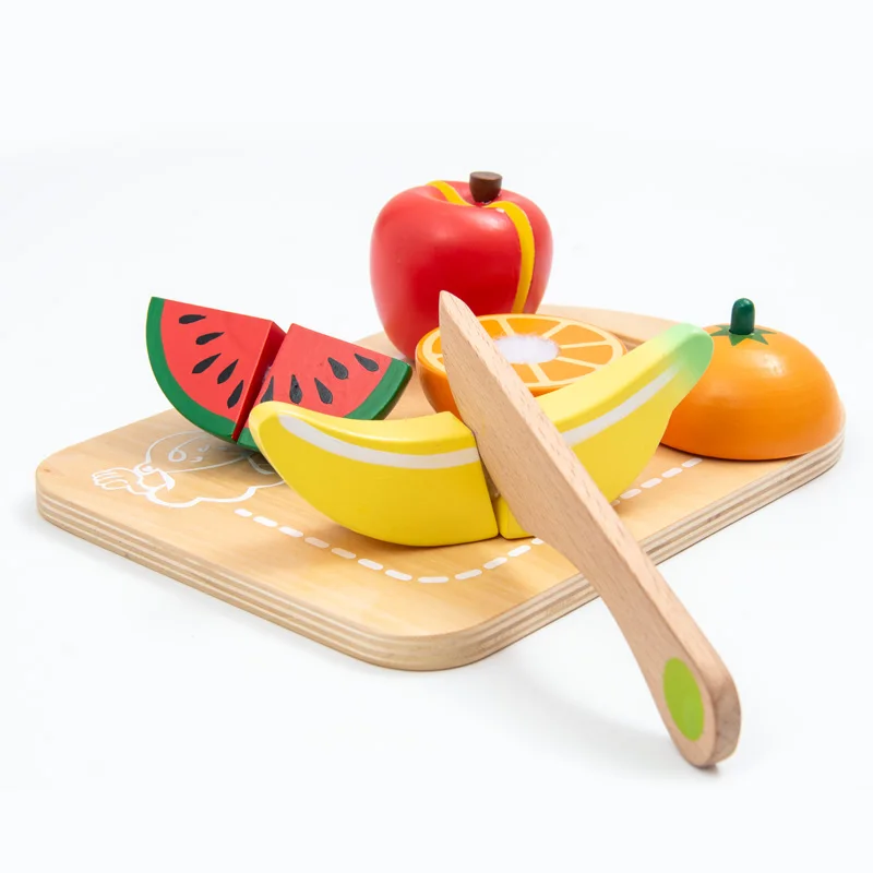 Wood kids kitchen pretend food play game wooden cutting fruit toy for toddlers