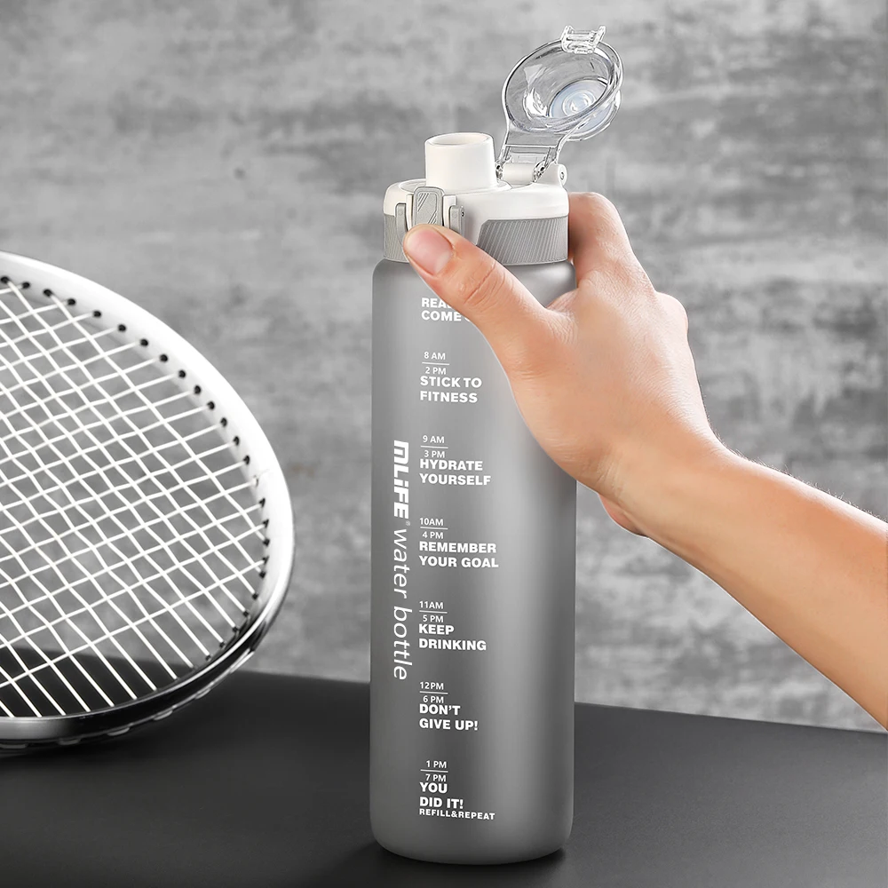 1000ML Motivational Sports Gym Plastic Water Bottles 1 Liter fitness Drinking sport tritan bottle with straw and time marker