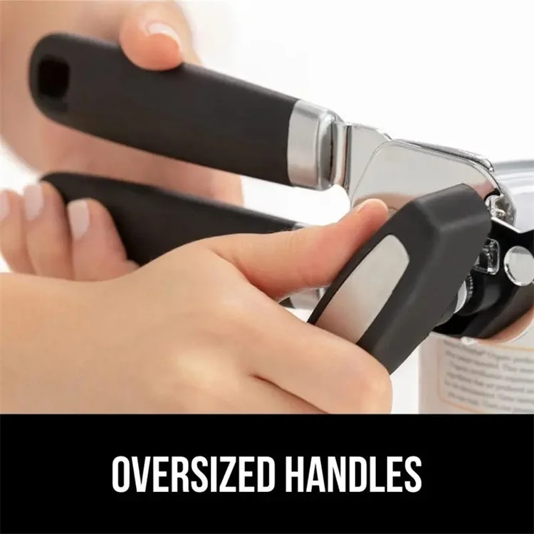 Easy Grip Effort Saving Knob Heavy Duty Black Stainless Steel Handheld Can Tin Opener Smooth Edge with Sharp Blade