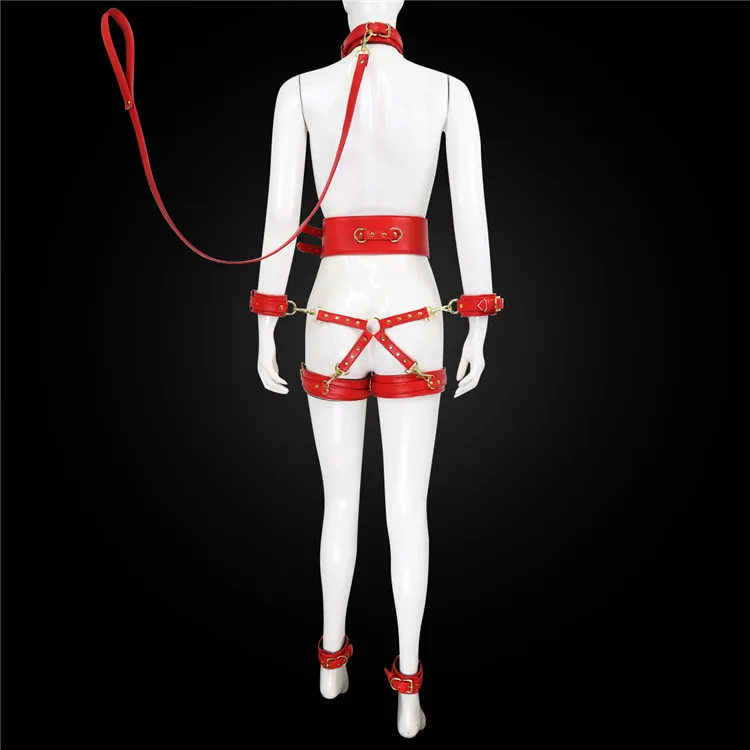 New Style Leather Handcuffs/Leg Loops/Waist/Cross/Neck Sleeve Set Adult Toy Bondage Restraint