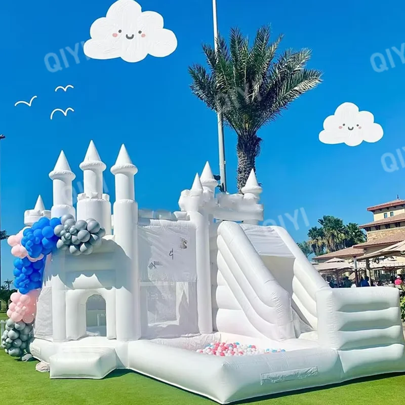 Commercial Combo White Bounce House With Slide And Ball Pit Inflatable Bouncer Amusement Equipment For Kids Party