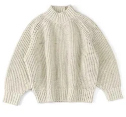 Customization 100% Colored Cotton Children Sweaters Oversize Chunky Knitted Jumper Crew Neck Infant Kids Girls Pullover