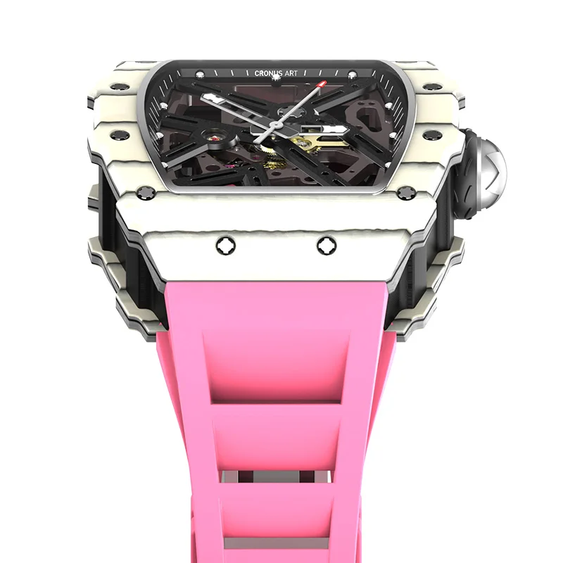 Classic Watch for men Pink 42mm carbon fiber Tonneau Holiday Gifts automatic wrist watch men hand watch
