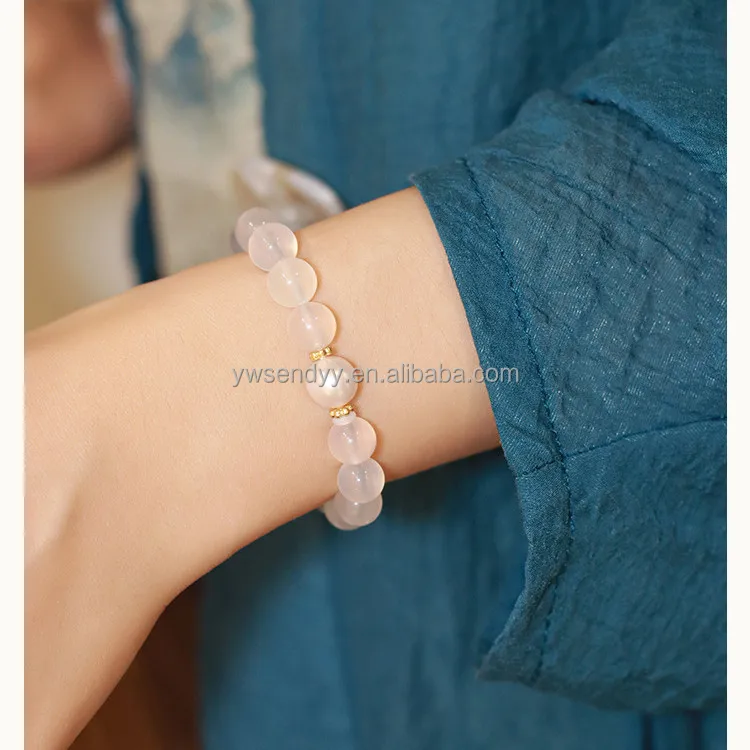 Wholesale women natural ice white agate bracelet lychee frozen horse ingredients jade pulp beads bracelet