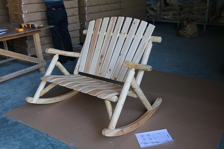 Outdoor Patio Garden Wooden Double Log Rocking Chair
