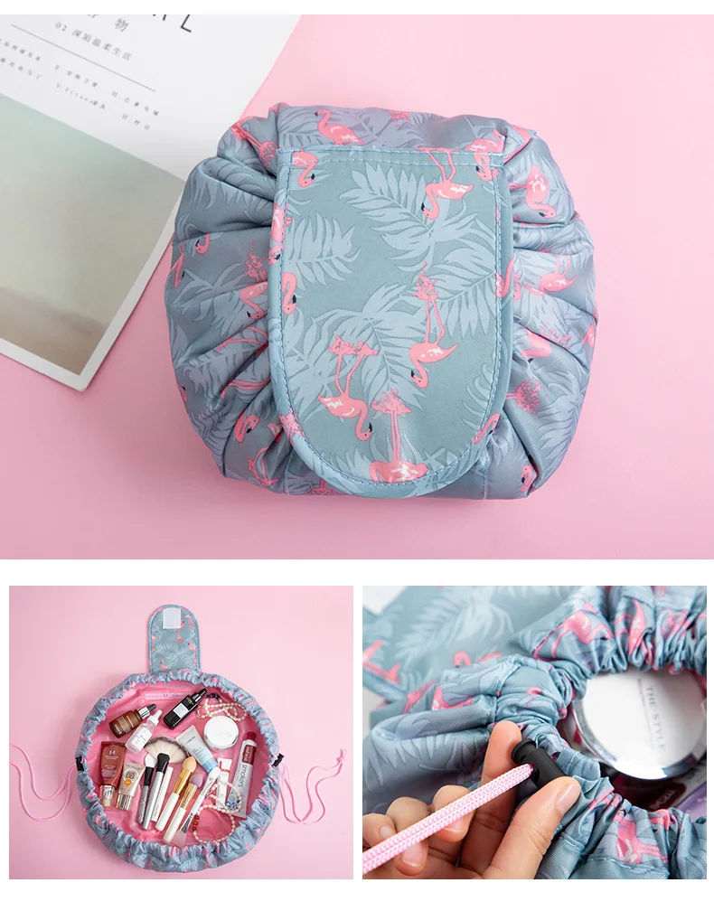 Women Polyester Capacity Lazy Drawstring Cosmetic Bag soft nylon cases  for women Travel Storage Pouch Makeup Bag