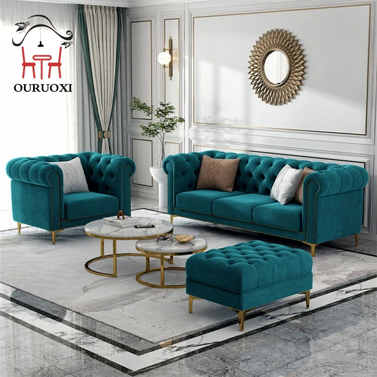 Luxury 3 Seater Chesterfield Sofa Furniture Living Room Fabric Velvet Sofas