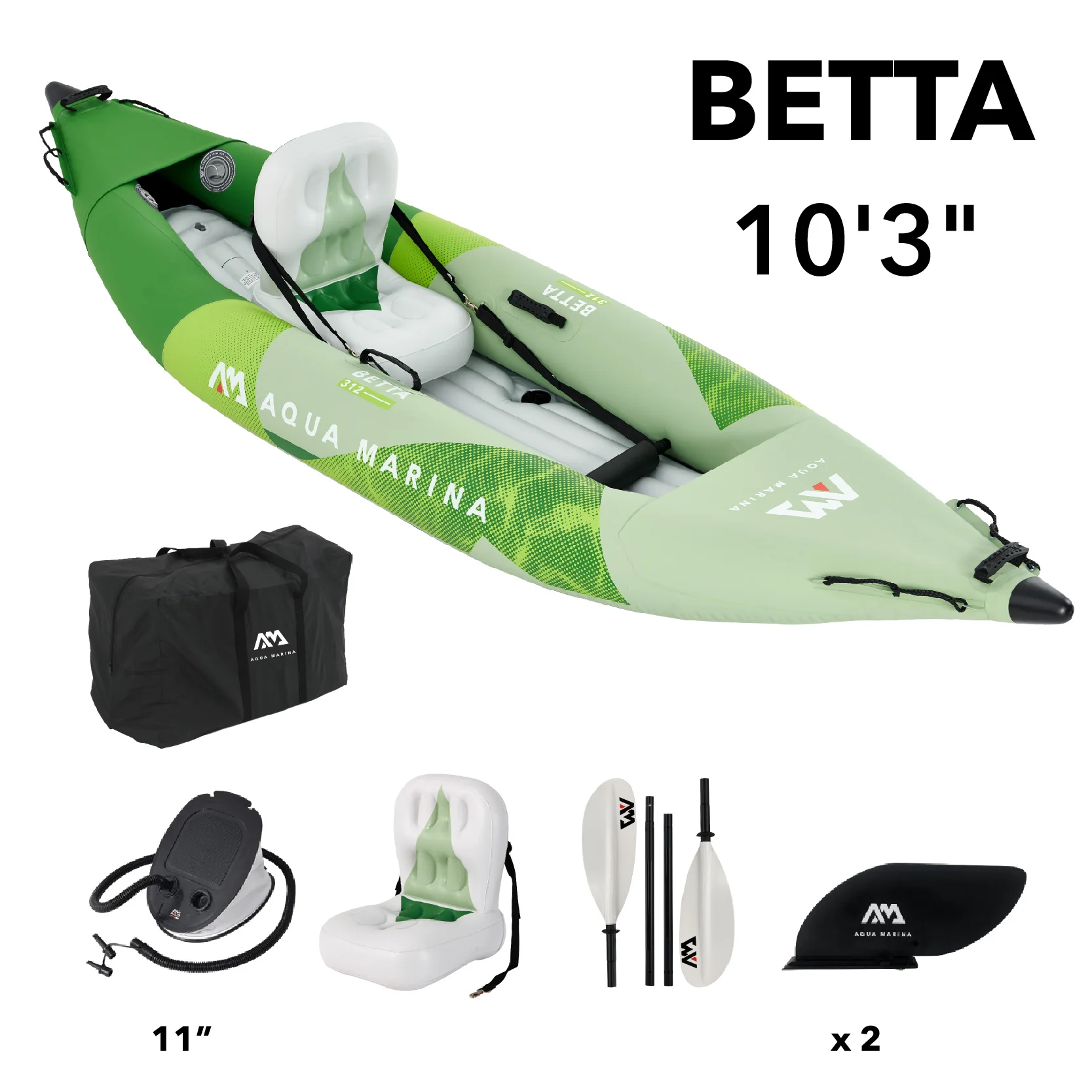 Aqua Marina Betta-312 Inflatable Recreational Kayak - 1 person. Inflatable deck. Reinforced PVC