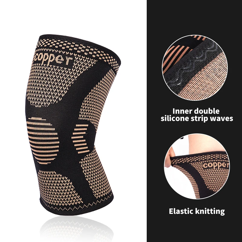Copper Nylon Knee Support Pads Copper Compression Knee Brace Sleeve for Sports Workout Arthritis Pain Relief and Support