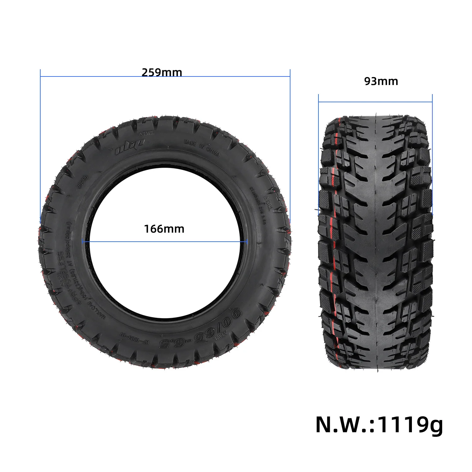 Ulip 90/65-6.5 Off-road Tubeless Tire For 11 Inch Inflatable Tyre For Zero 11x/speedual Plus/dualtron Ultra/kaabo Scooter