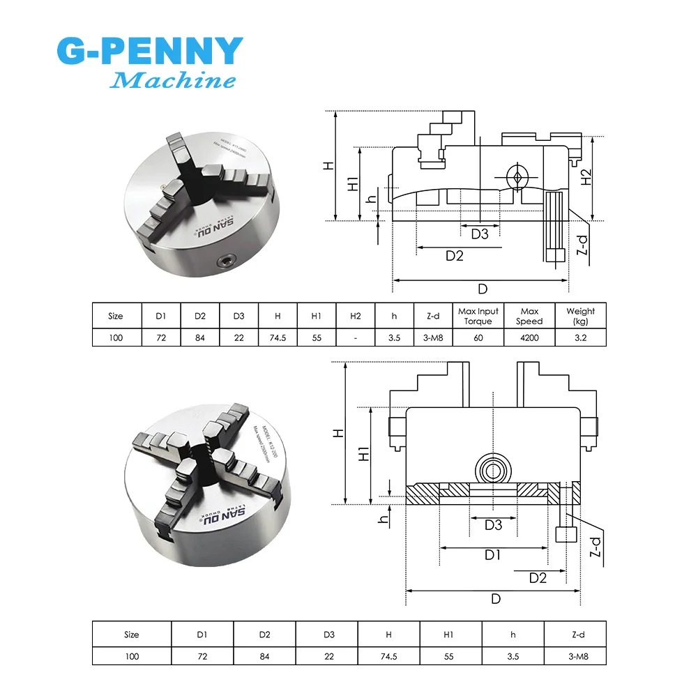 4th Axis 100mm 3/4Jaw 4.5Nm NEMA34 86HS45N & HBS86H Closed Loop CNC Dividing Head Rotation A axis Kit