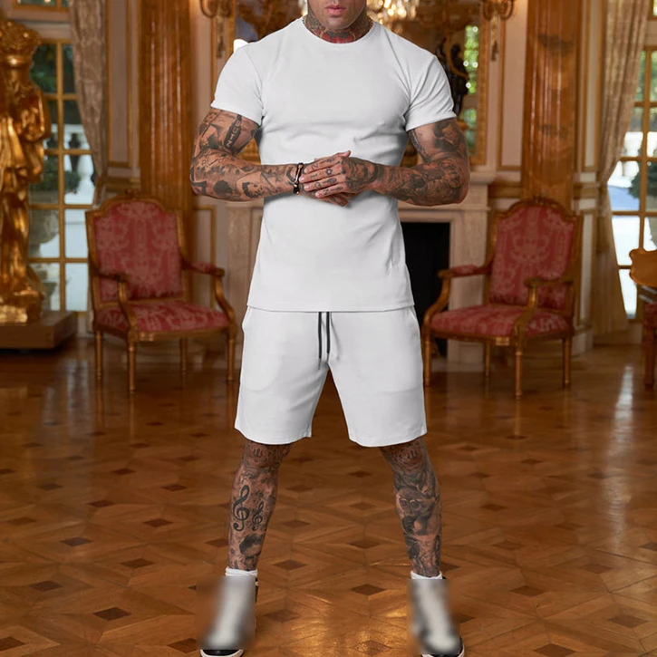 Private Label Blank Sweat Suit Track Men Plain Tracksuit Custom Sweatsuit With Logo Outfits Summer Two 2 Piece Short Set For Men