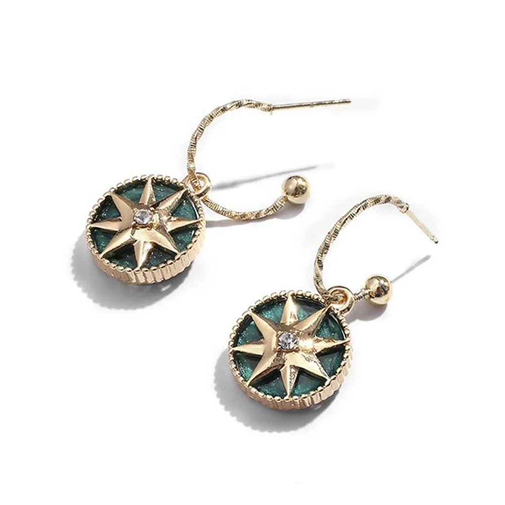 Blue Personality Geometric Star Earrings Wild Girl Heart Round Ear Studs  Astrolab Earrings Wholesale