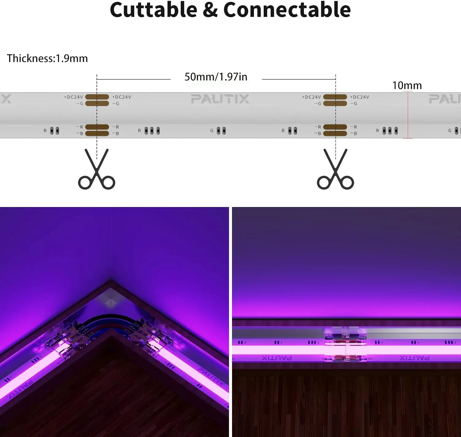ESann DC 24V High Lumen Density Fob LED Strip Lig 9.84ft/3M 840leds/M Cob RGB Light