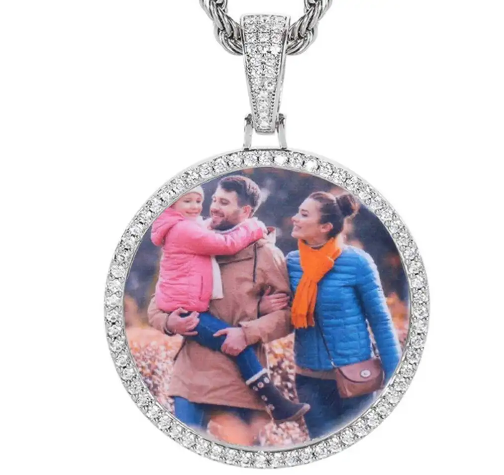 Punk Fashion Full Diamond Diy Picture Frame Pendant Necklace Hip Hop Micro Pave Cubic Zircon pendant for Necklace
