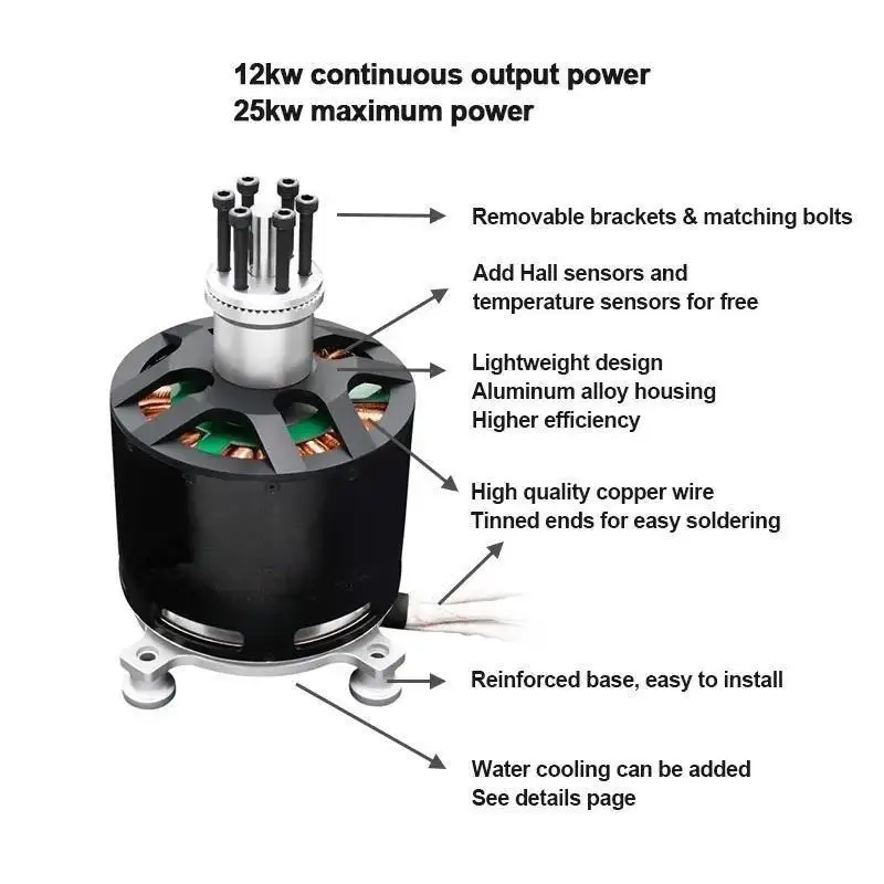 Outrunner Brushless DC Electric Motor 25KW Heavy Lift Waterproof for Ebike Paraglider Paramotor Large Man Passenger Drone IE 4